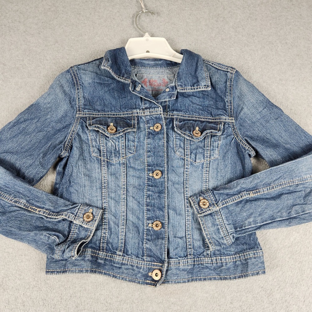 Mudd Denim Jacket Girls Size 16 Blue Cotton Medium Wash Collared Button Front